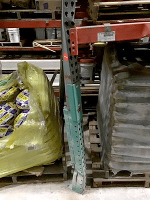 Repeat pallet rack damage with twisted column