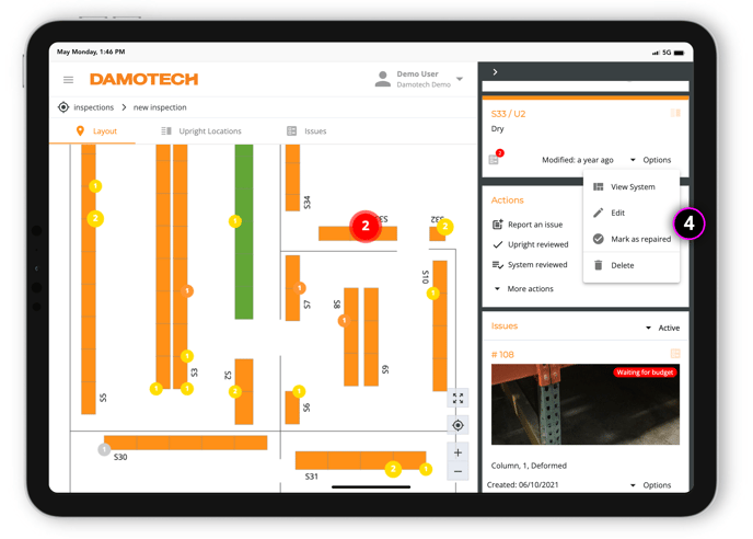 Assess rack damage with mobile app