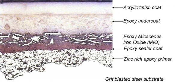 Cross-section of the layers of the paint coating process