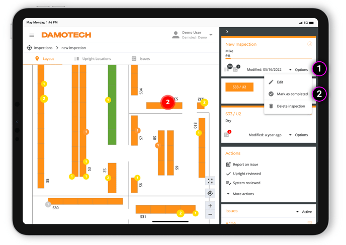 Assess rack damage with mobile app