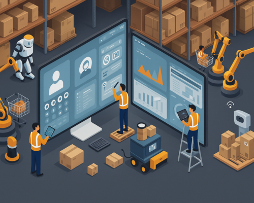 Illustration de l’IA dans la gestion des stocks en entrepôt (créée par IA)