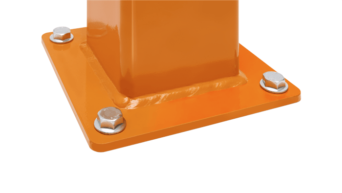 Close up of warehouse safety DAMO Bollard baseplate with anchors