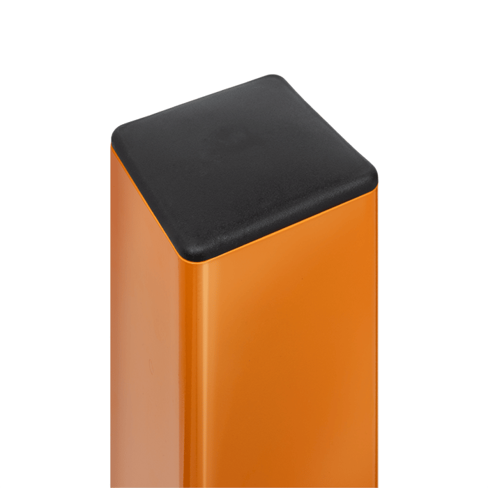 Top-view of the orange warehouse safety DAMO Bollard with black cap