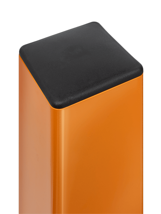 Top-view of the orange warehouse safety DAMO Bollard with black cap