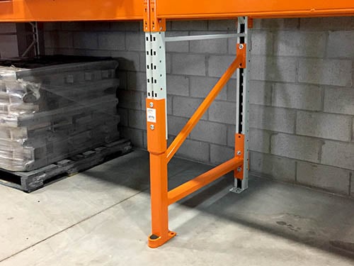 DAMO PRO single leg engineered pallet rack repair kit installed in clean warehouse