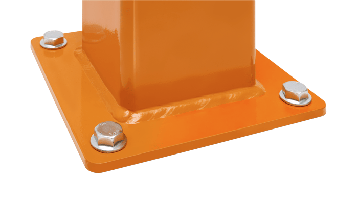 Close up of warehouse safety DAMO Bollard baseplate with anchors
