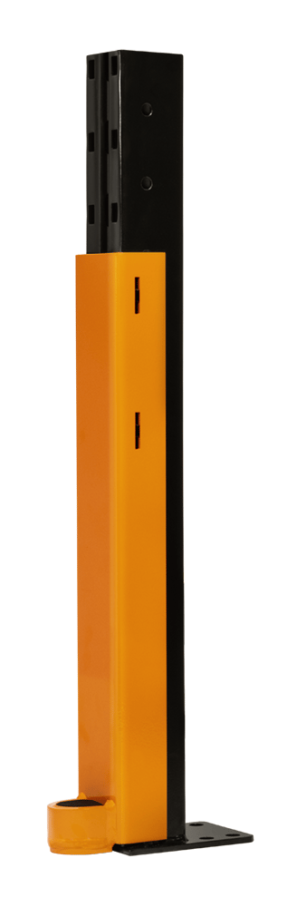 Orange Damo Guard XPS anchored to a pallet rack upright