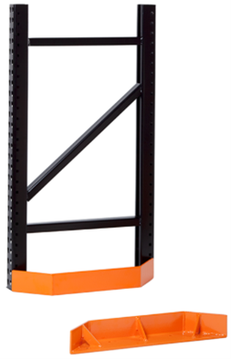 Damo End Guard floor-level rack guard made from 3/8-inch steel angle with stiffeners