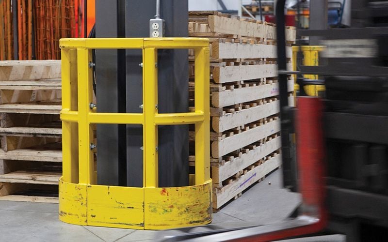 Damo Shield protecting a column against forklift impact