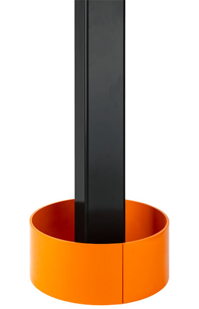 Orange low profile DAMO SHIELD front view around a column