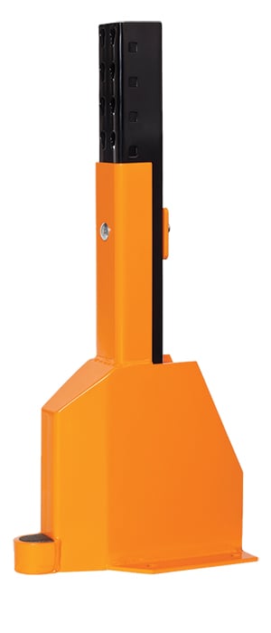 Front-view of an orange Damo Super Guard anchored to a black column