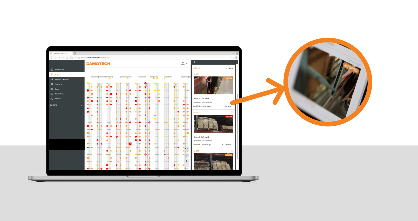 Damotech Platform showing warehouse plan layout