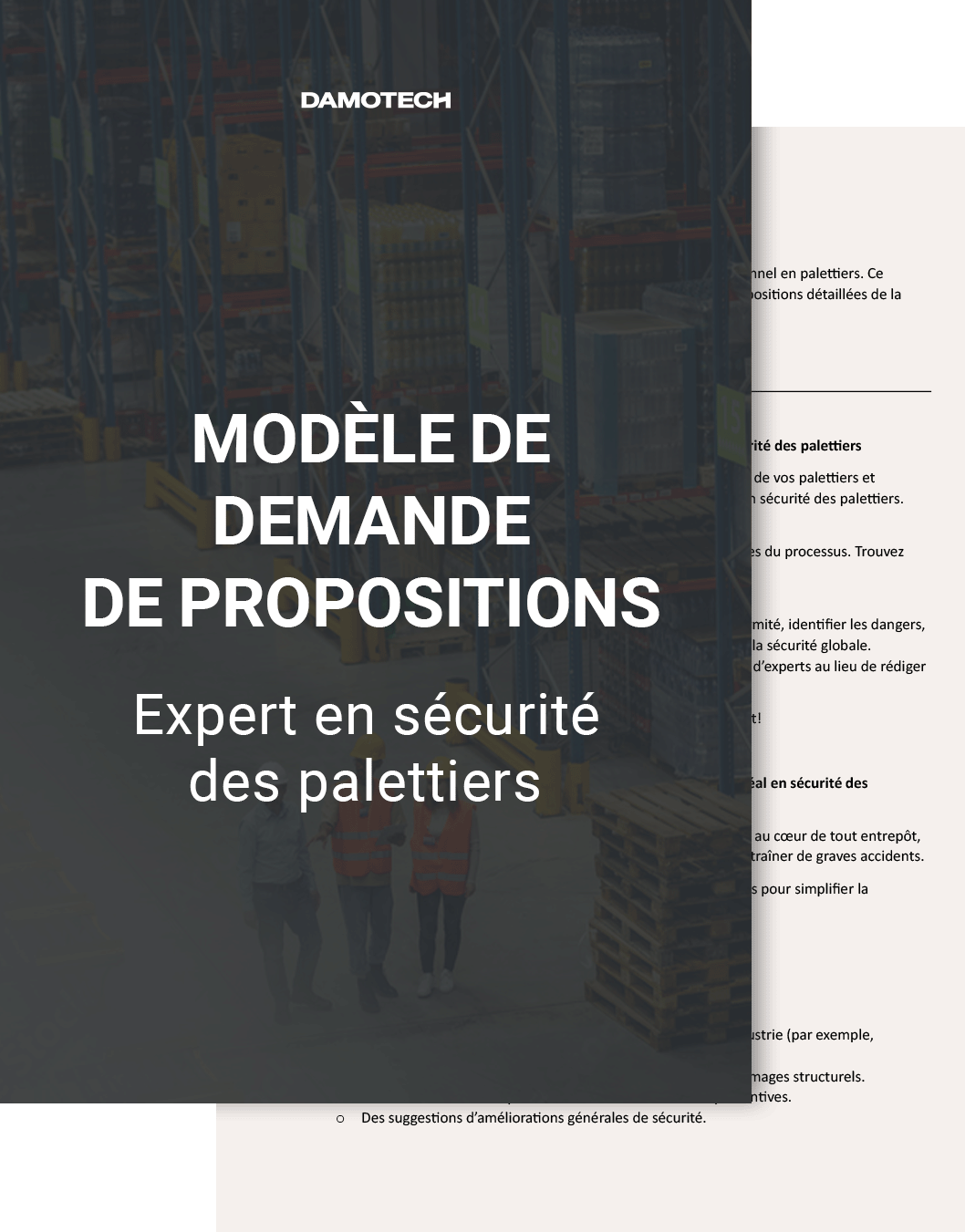 Modèle de demande de propositions pour sécurité des palettiers