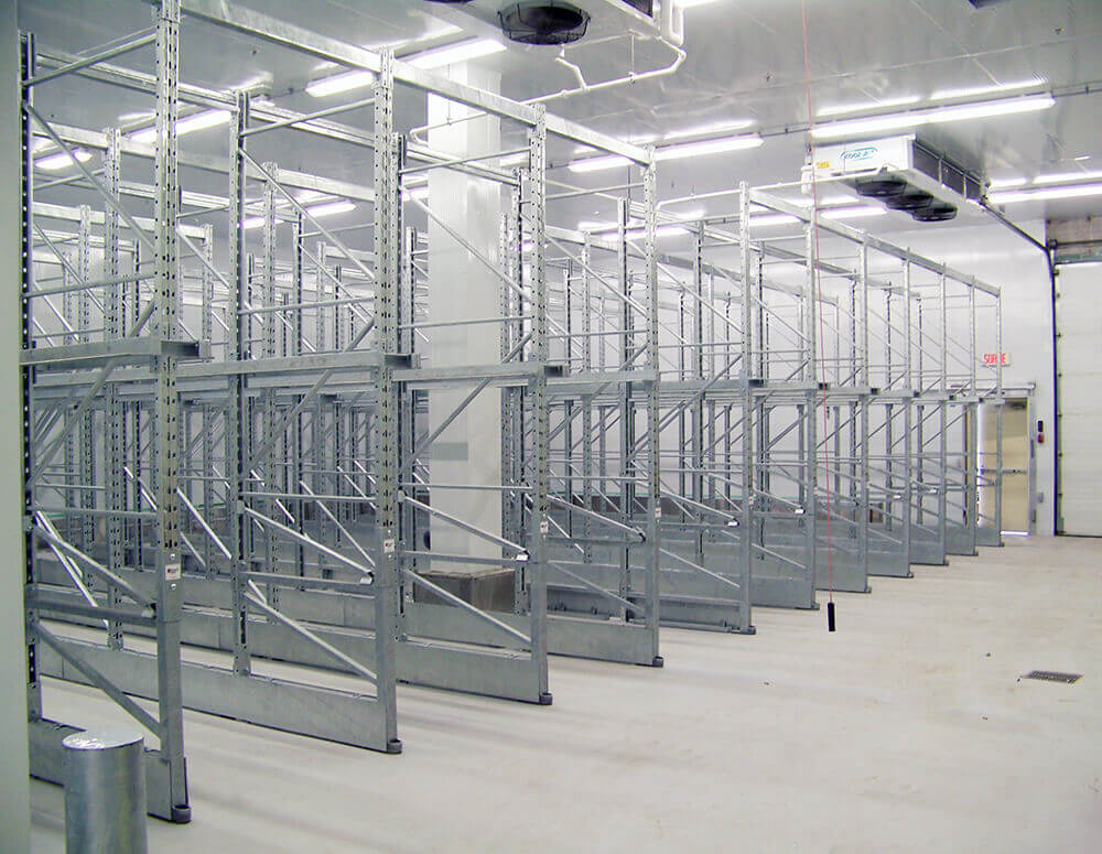 Damotech Galvanized Rack Repair kits installed in cold storage warehouse facility