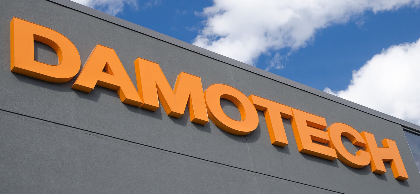 Damotech logo on the damotech building