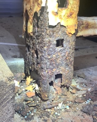 Extreme rust corrosion to column