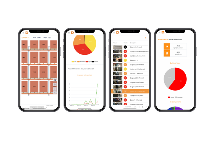 Quatre cellulaires montrant l'application