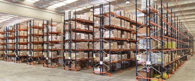 Goods stored on racks