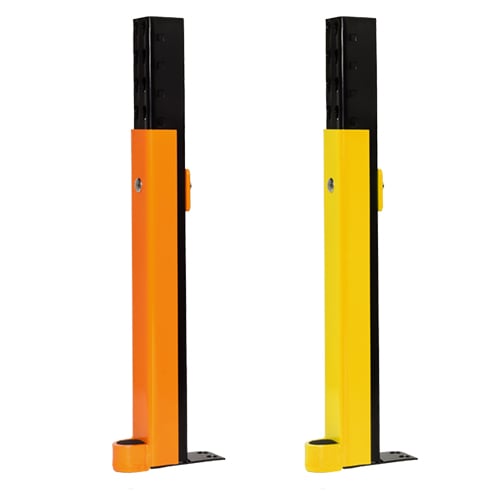 Yellow and orange DAMO GUARD protecting a pallet rack upright column
