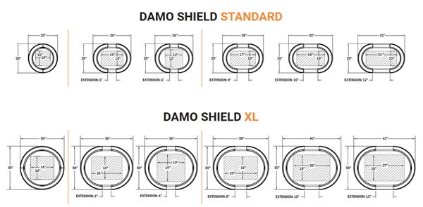 Dimensions d'un DAMO SHIELD