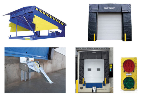 Warehouse loading dock with leveler and vehicle restraint