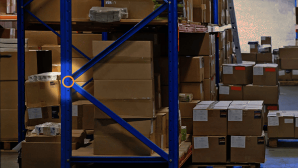 Missing bolt to hold a pallet rack brace in place