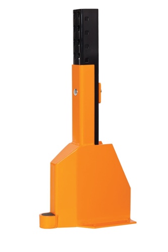 Front-view of an orange Damo Super Guard anchored to a black column
