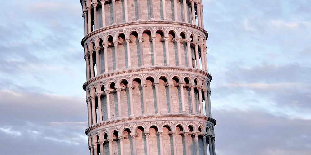 Picture of the Pisa Tower in Italy to demonstrate something out of plumb