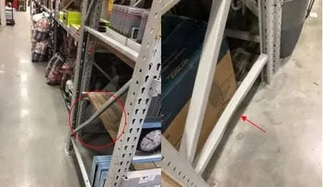 Deformation of a pallet rack brace measured over a 40-inch span