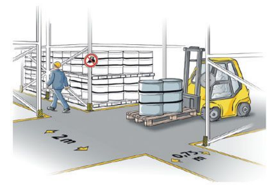 Traffic routes for lifts and workers