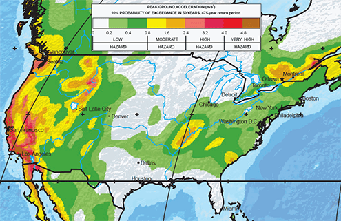 Map of seismic zones in the US