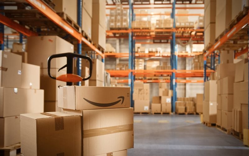 Warehouse full of Amazon boxes