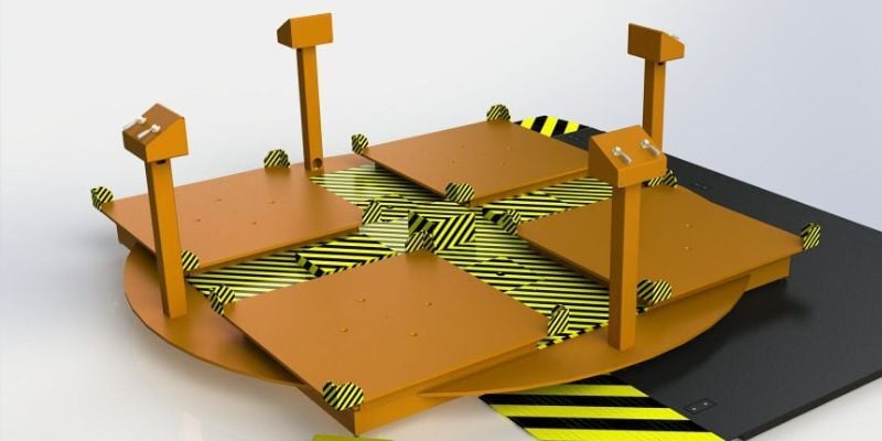 Industrial turntable rotating a pallet for assembly