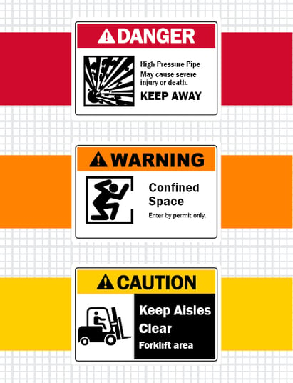 Safety signs in the warehouse for fire safety and employee safety