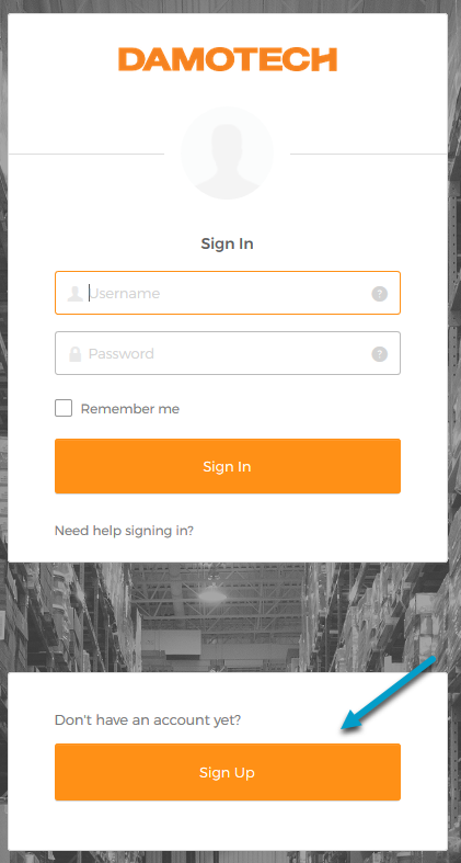 Damtoech Platcorm Sign Up Screenshot