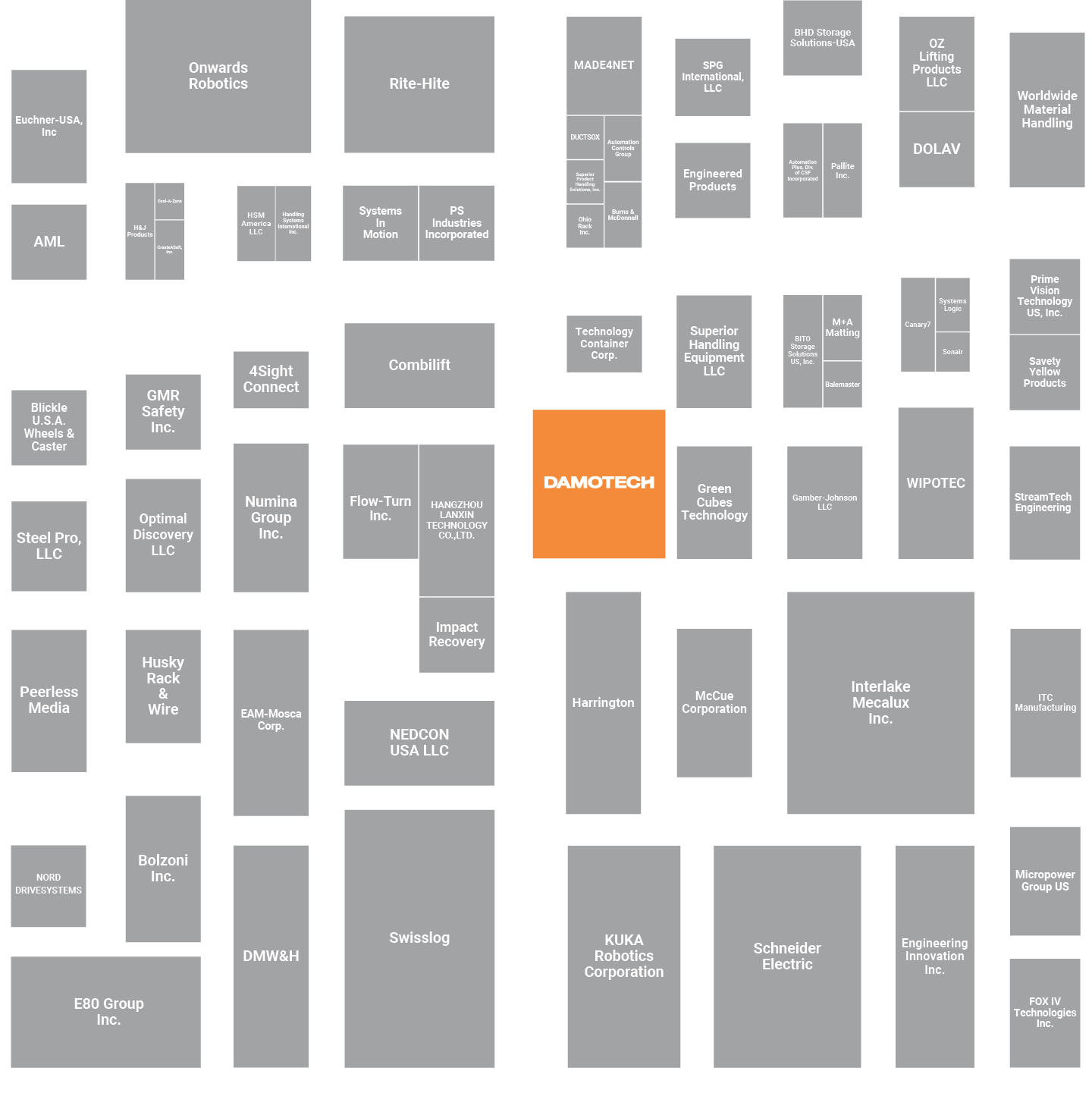 A map of where the Damotech booth is located for MODEX 2026.