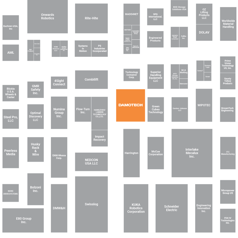 A map of where the Damotech booth is located for MODEX 2026.