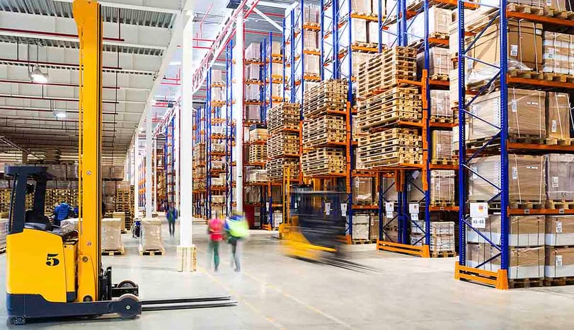 warehouse racks and forklifts