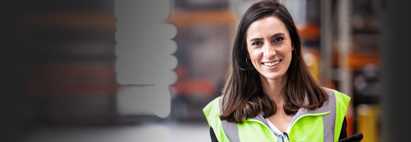 female pallet rack inspector