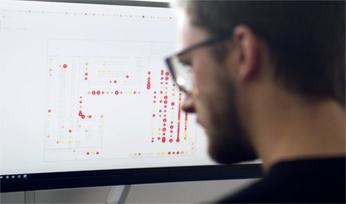 Engineer looking at a rack safety inspection on the damotech software