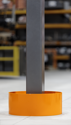 Orange low profile DAMO Shield protecting a warehouse column