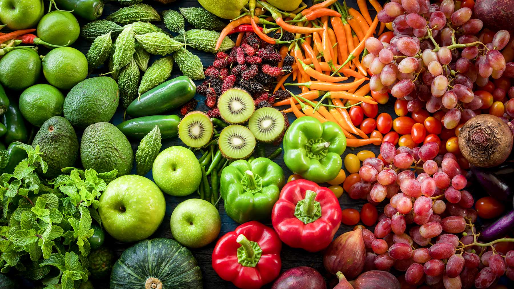 table full of fruits and vegetables