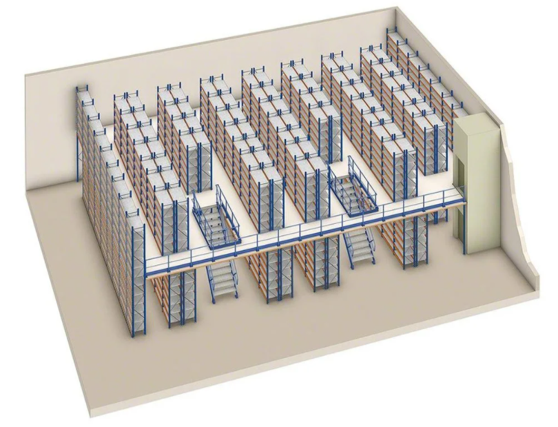 Shelving elevated mezzanine platform